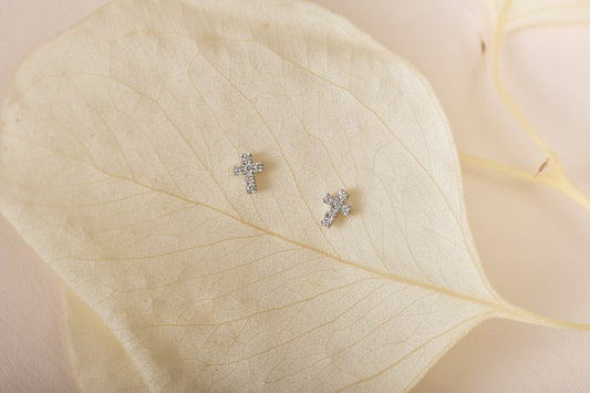 diamond cross earrings in white gold