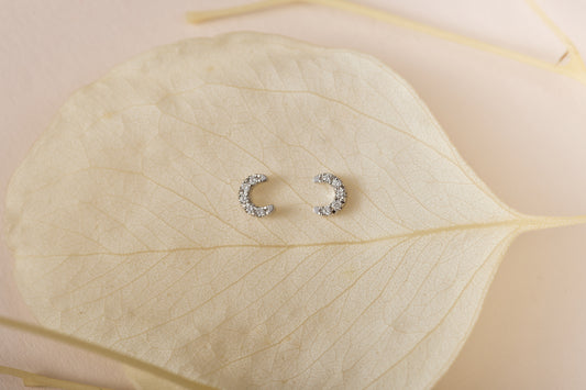 diamond moon earrings in white gold