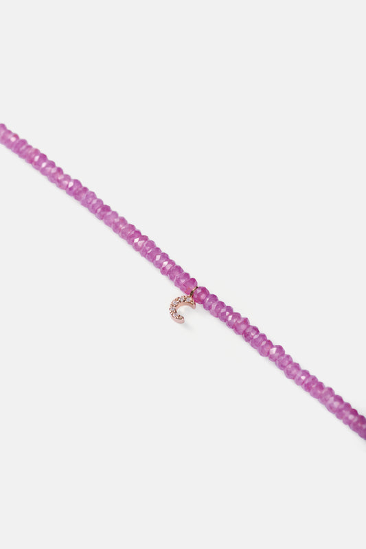 ruby anklet with small pink gold diamond moon