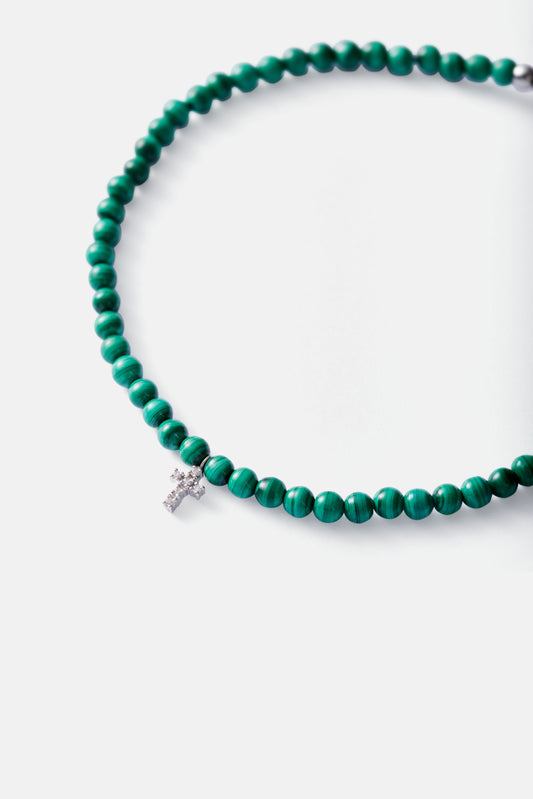 malachite anklet with medium white gold diamond cross
