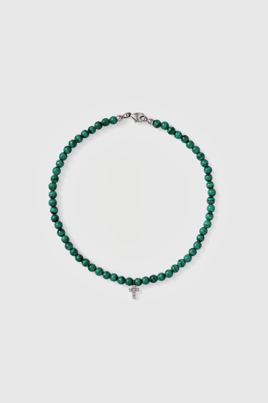 malachite anklet with medium white gold diamond cross