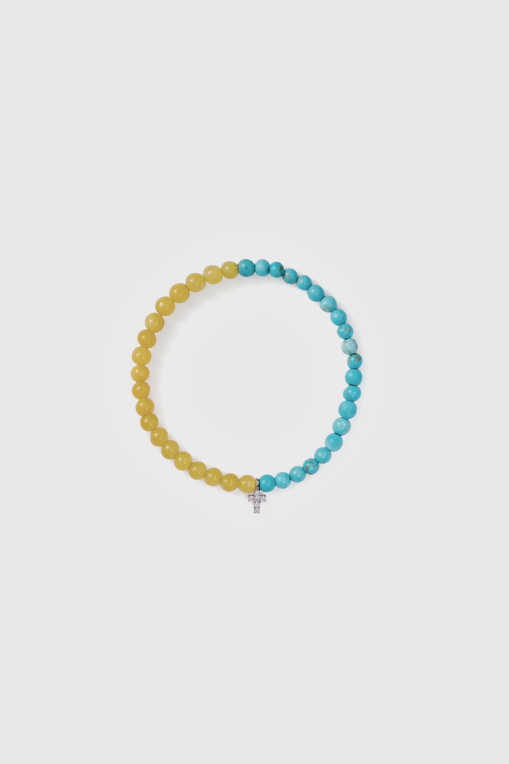 браслет із нефриту та бірюзи з діамантовим хрестом середнього розміру з білого золота