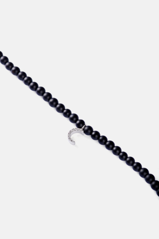 onyx choker with big white gold diamond moon
