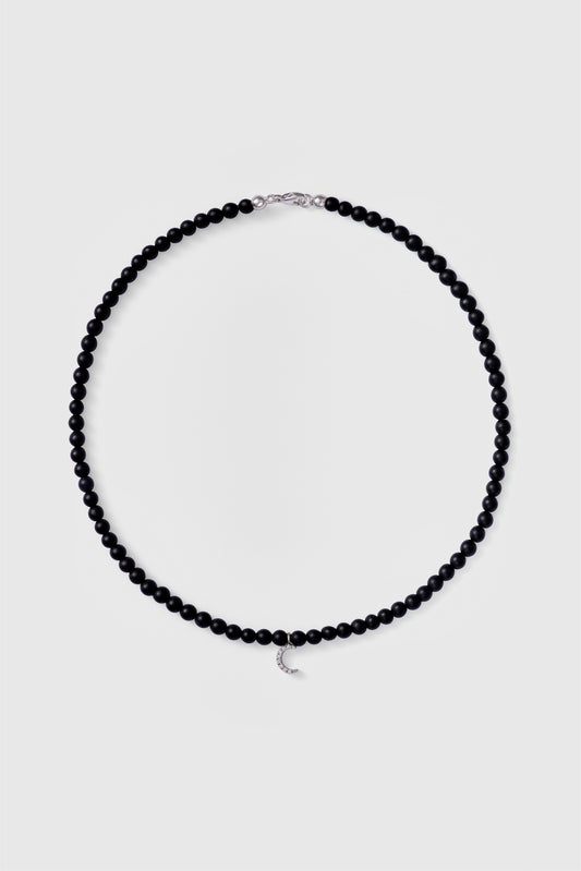 onyx choker with big white gold diamond moon