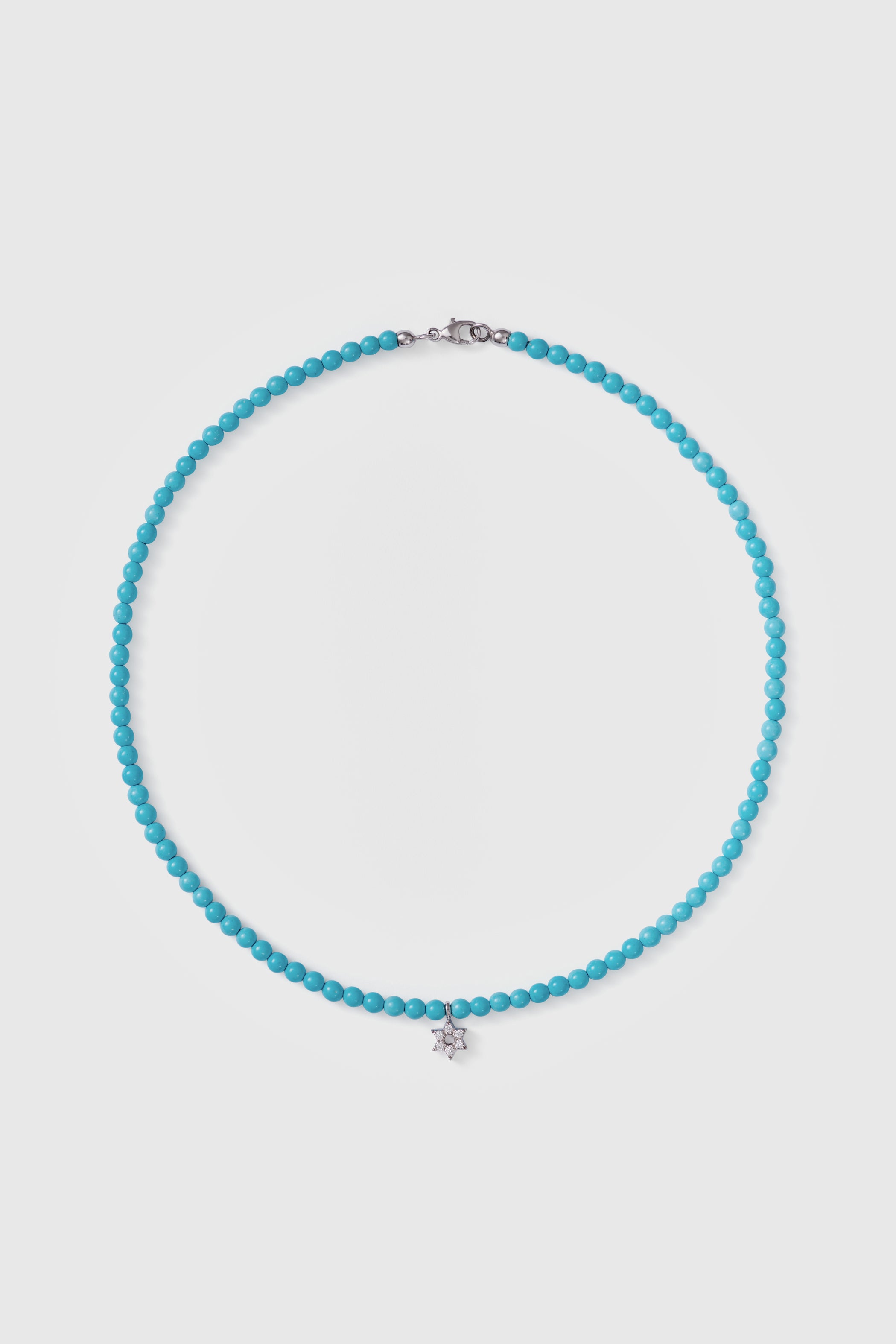 turquoise choker with small white gold diamond star of David
