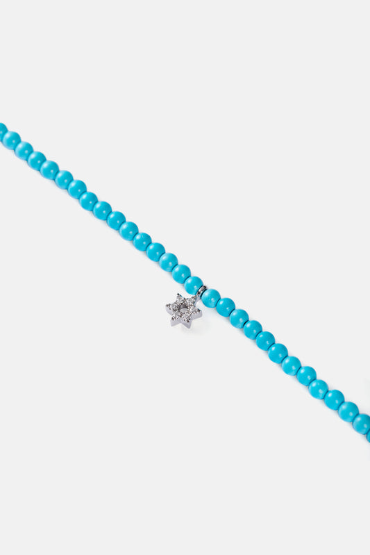 turquoise choker with small white gold diamond star of David