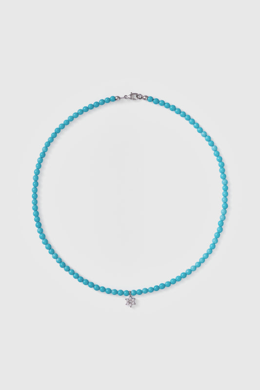 turquoise choker with small white gold diamond star of David